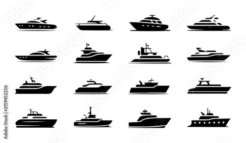 Modern yacht and motorboat silhouettes for luxury boating and leisure activities.