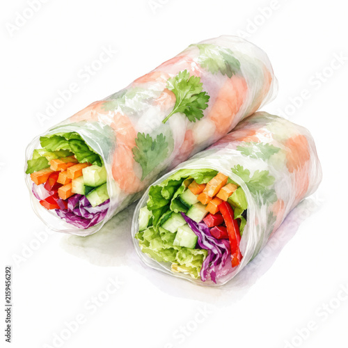Fresh spring roll tasty appetizer meal isolated on white
