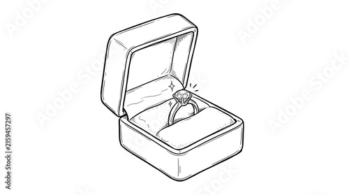 Elegant diamond engagement ring sparkling inside an open velvet gift box.