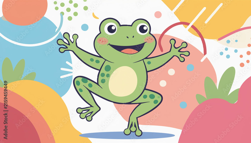 Obraz premium Cute Frog Illustration Cartoon Dance Character for Kids Design and Playful Graphic Art