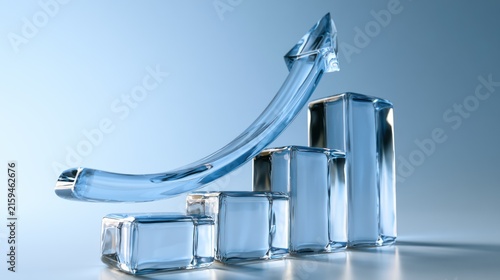 A clear, blue ice graph showing an upward trend, symbolizing growth and success