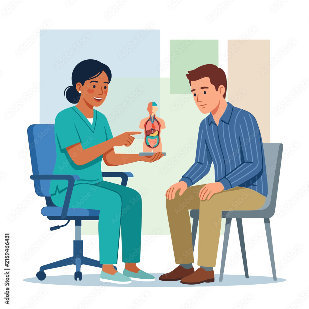 Obraz premium Doctor Explains Human Anatomy Model to Patient in Medical Consultation