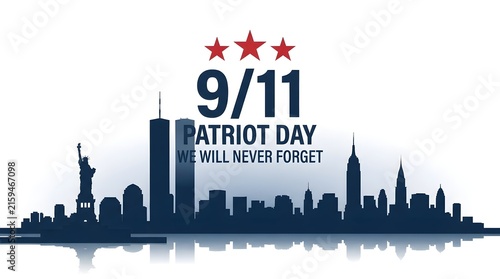 Patriot day 9 11 memorial skyline silhouette vector illustration with memorial silhouette landmark