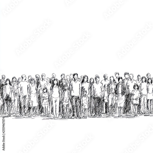 Crowd of people sketch with transparent background