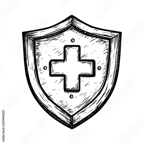 Medical shield with cross with transparent background