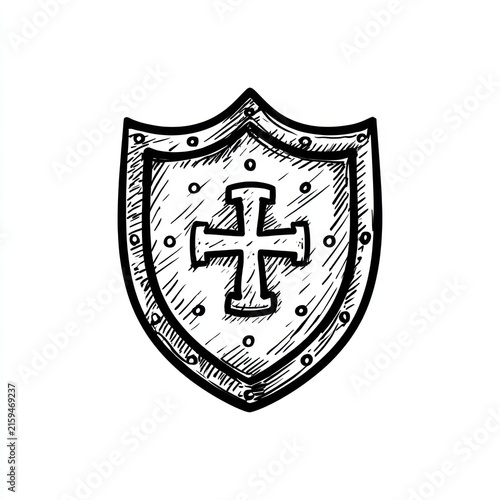 Medieval shield with cross with transparent background