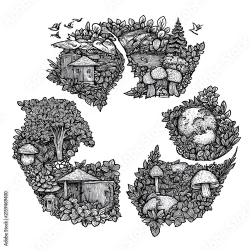 Recycle symbol with nature scenes