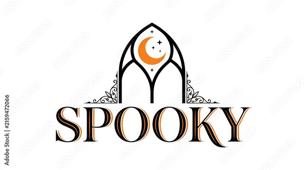 Obraz premium Mystical spooky design featuring a gothic archway with moon and ghostly face illustration