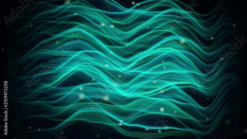 Abstract digital with glowing neon green swirling lines and dots on dark background abstract digital neon green