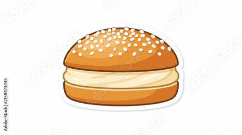 Swedish semla sweet bun vector illustration with cream and sugar topping isolated on white background