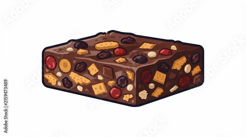 Chocolate Rocky Road Brownie Slice with Nuts Candies and Biscuits Vector Illustration