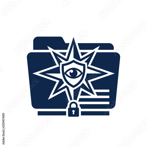A dark blue icon showing a secure digital folder system