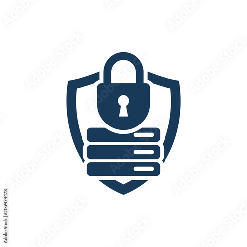 A dark blue icon showing a secure server with a padlock