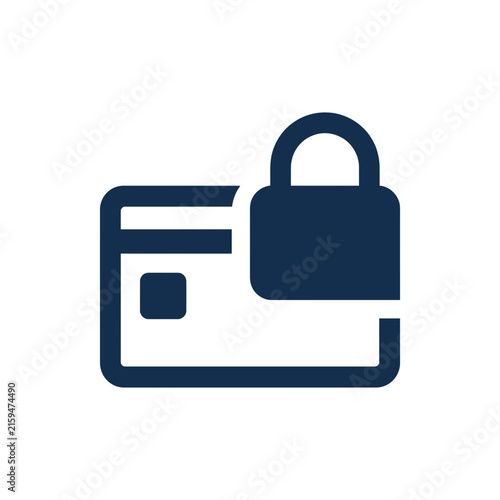 A dark blue icon showing a secure payment card symbol