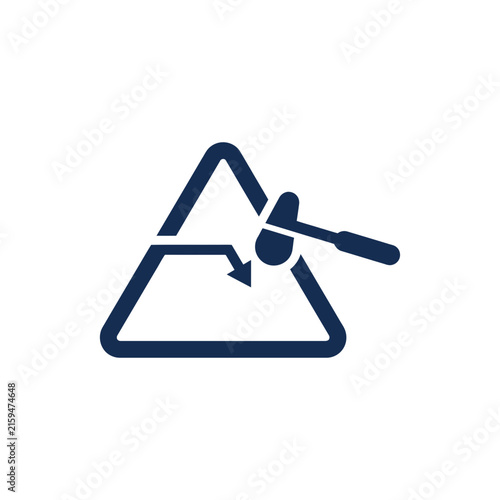 A dark blue icon showing a triangle and a small mallet tool