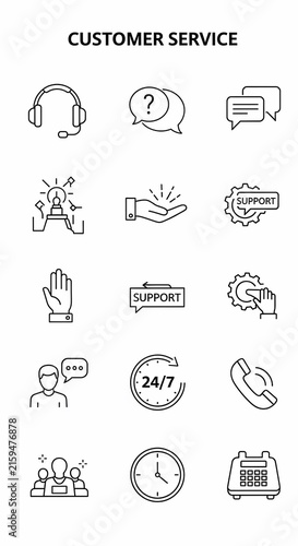 Line Art Icons: Communication, Support, and Service Symbols