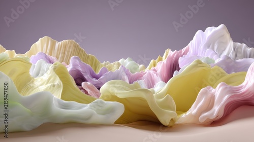 Colorful Flowing Abstract Landscape with Soft Waves and Delicate Tones in Pastel Shades