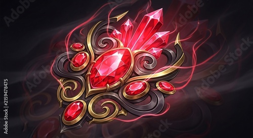 Crimson Jewel Bloom: An Elaborate Ornate Emblem of Fiery Opulence