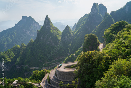 A mountain serpentine road at the Tianmen Mountain National Forest Park, Yongding District, Zhangjiajie City, Hunan Province, China