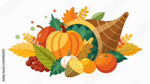 Cornucopia autumn harvest vector illustration thanksgiving seasonal horn of plenty pumpkin fruit graphic background with cornucopia thanksgiving illustration celebration seasonal vegetable