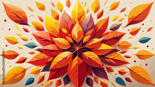 Colorful autumn leaves mandala floral pattern vector background design with background seasonal illustration botanical template abstract geometry symmetry colorful