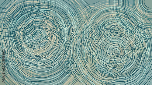 Abstract background with concentric circles and wavy lines in blue and green.