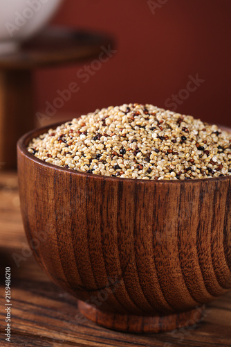 Photography Mixed Quinoa Grains in Wooden Bowl - Healthy Superfood Ingredient