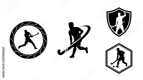 Field Hockey Player Silhouette Logo Icons Set.