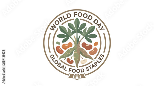 Bild auf Leinwand World Food Day Emblem with Cassava and Beans Illustration