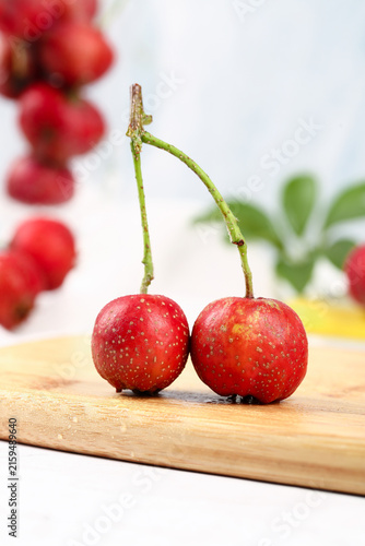 Принти на полотні Fresh Red Cherries on Wooden Board - Healthy Fruit Photography