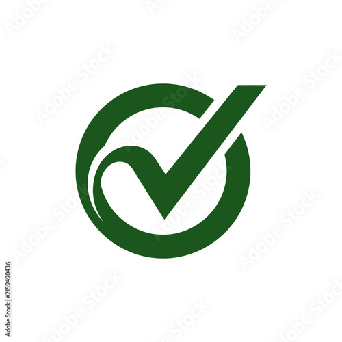 A dark green check mark icon is centered on white background