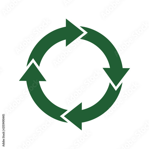 A dark green circular arrow icon representing a continuous cycle