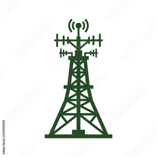 A dark green icon of a tall telecommunications transmission tower