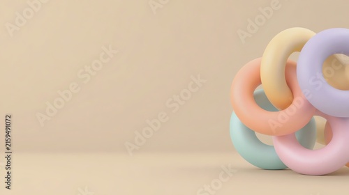 Colorful pastel rings stacked against a soft background.