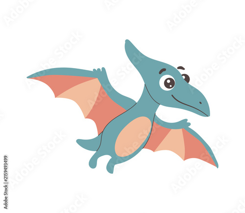 Foto Happy flying pterodactyl dino baby flat svg graphic isolated on white background