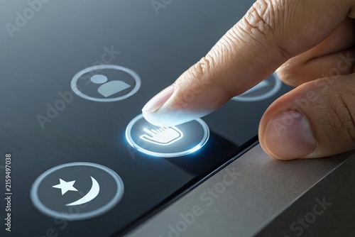 Touchscreen Interface with Finger Selecting Home Button in Focus