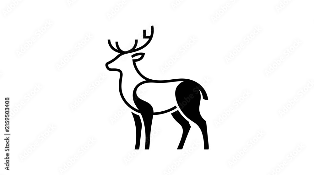 Fototapeta premium Minimalist Black And White Deer Vector Logo Design