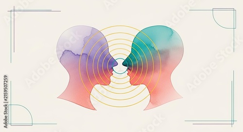 Vibrant human heads facing each other.