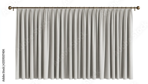 Naklejka Elegant Light Beige Curtains Hanging on a Metal Rod.