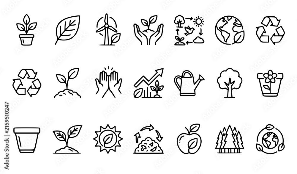 Fototapeta premium Modern Nature and Plant Linear Outline Icons 20 Piece Vector Collection