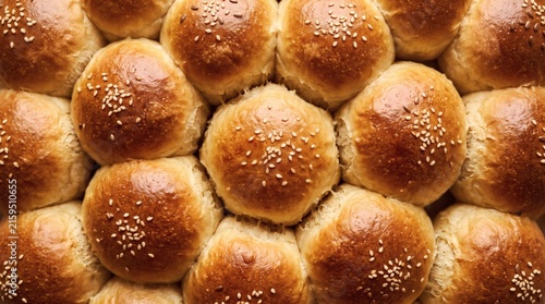 Freshly Baked Golden Sesame Bread Buns Close-Up