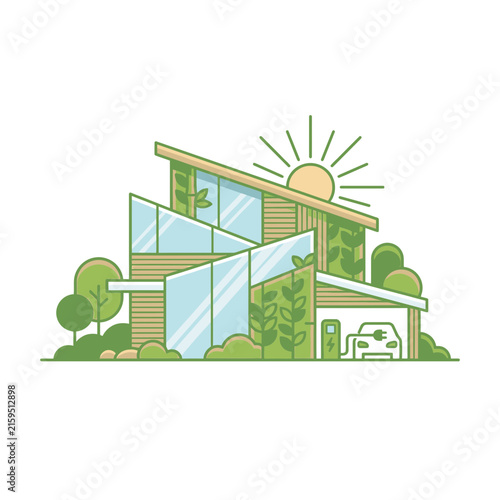 Modern green architecture with integrated solar energy design