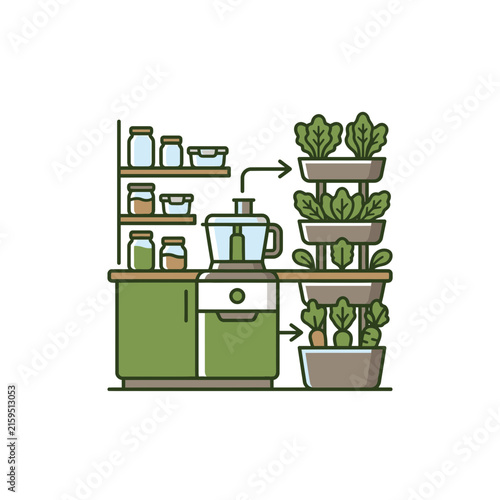 Kitchen vertical garden system for fresh vegetables.