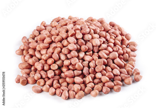 Fotografie Fresh Raw Peanut Kernels on White Background - Healthy Nuts Food Photography