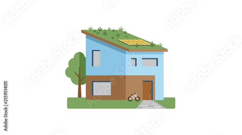 Canvastavla Sustainable Eco House with Green Roof and Solar Panels, Isolated