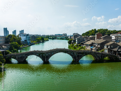 Jinqing Bridge Over Turquoise River in Wenling, China