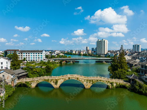 Jinqing Bridge Over Turquoise River in Wenling, China