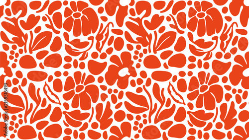 Orange and white seamless floral pattern with organic abstract shapes. Flat vector illustration.