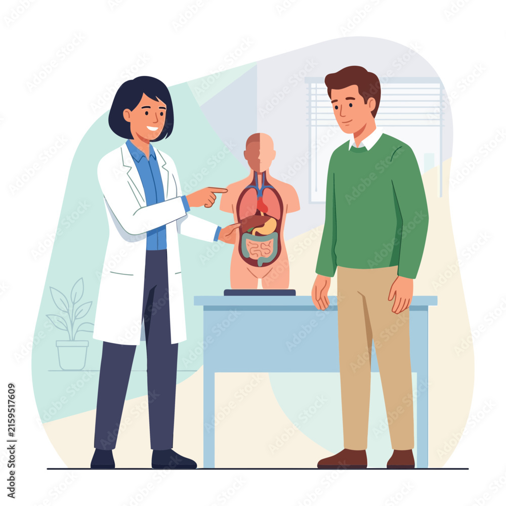 Fototapeta premium Doctor Explaining Human Anatomy to Patient using Anatomical Model - Medical Education and Consultation