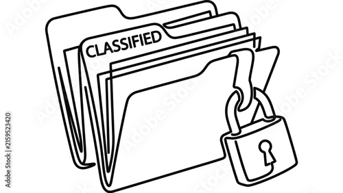 Continuous line drawing of a classified folder secured with a padlock.